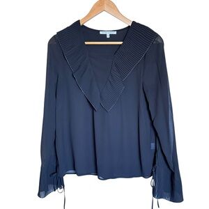AFTER MARKET pleated ruffle collar long sleeve blouse black MEDIUM